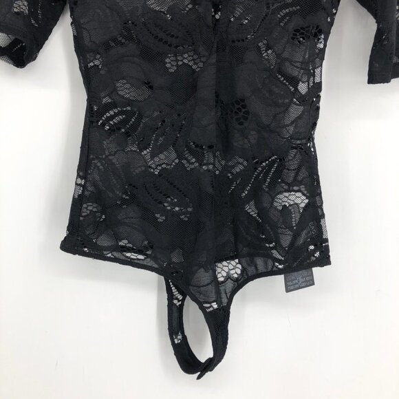 NWT Guess Black Lace Up Sheer Floral Lace Corset Bodysuit Mesh 1/4 Sleeve size S - Picture 5 of 16